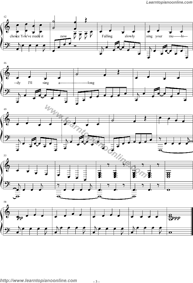 Falling Slowly by Once Piano Sheet Music Free