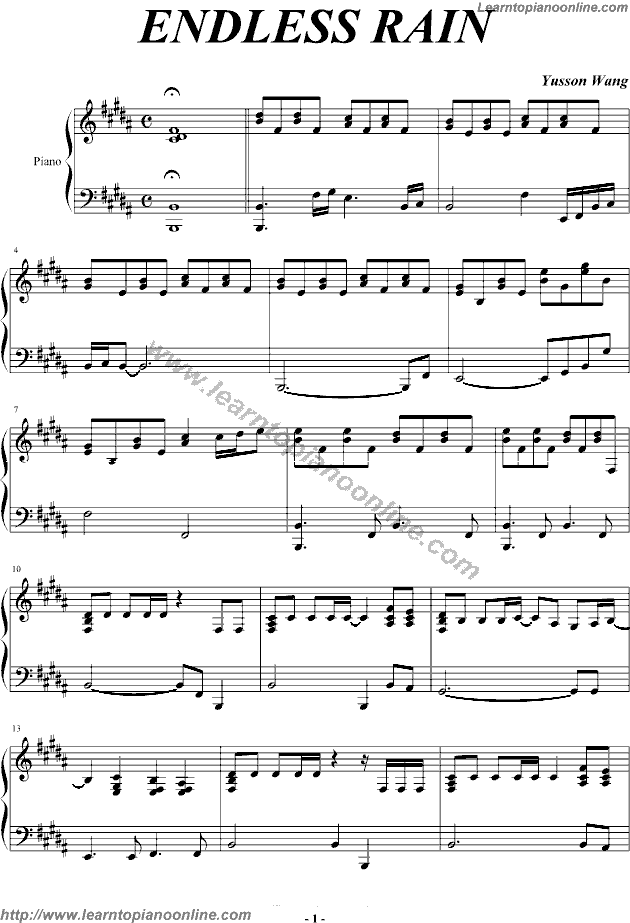 ENDLESS RAIN by X-JAPAN Piano Sheet Music Free