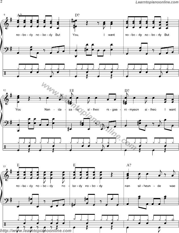 Nobody by Wonder Girls Piano Sheet Music Free