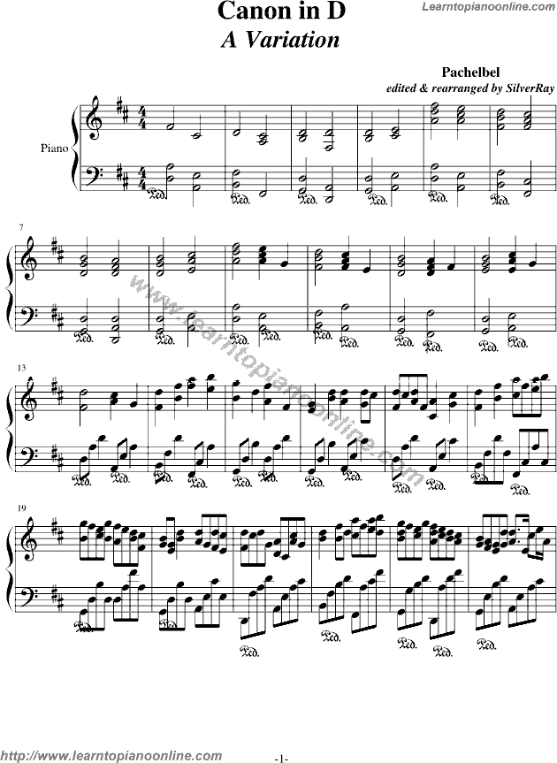 Pachelbel's Canon in D Piano Sheet Music Free