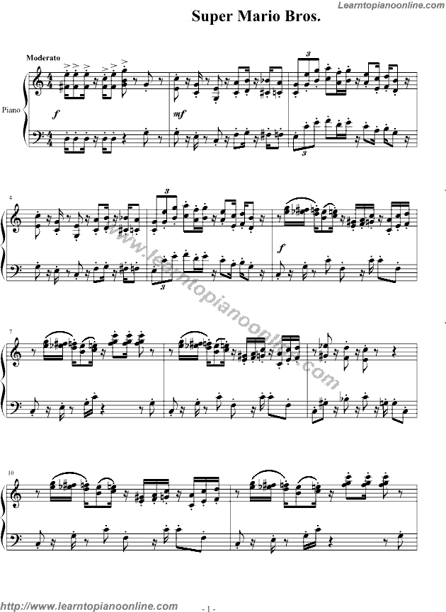 Super Mario Bros by Yoko　Shimomura Piano Sheet Music Free