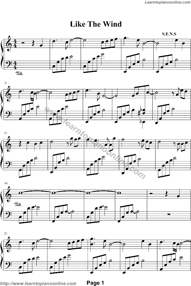 Like The Wind by S.E.N.S Piano Sheet Music Free