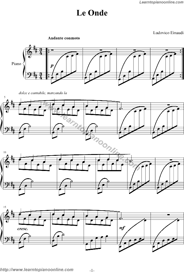 le onde by Ludovico Einaudi Piano Sheet Music Free