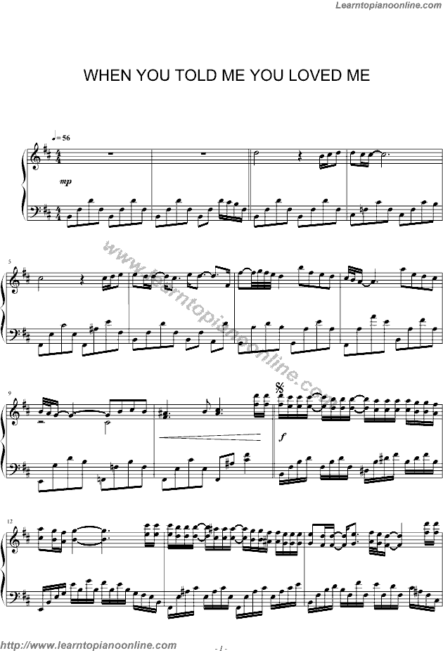 When you told me you loved me by Jessica Simpson Piano Sheet Music Free