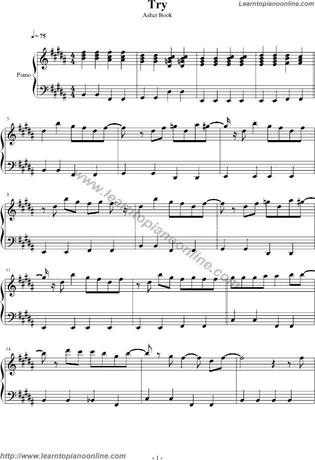 Try by Asher Book Piano Sheet Music Free