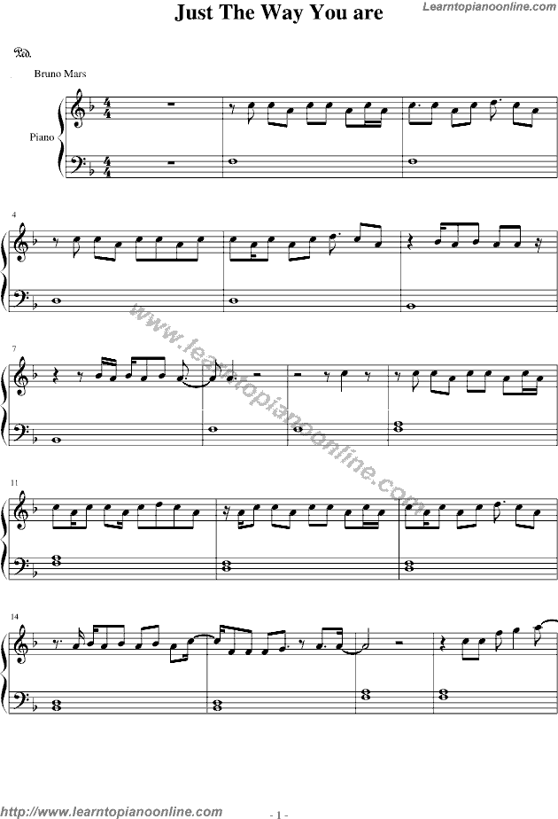 Just The Way You are by Bruno Mars Free Piano Sheet Music