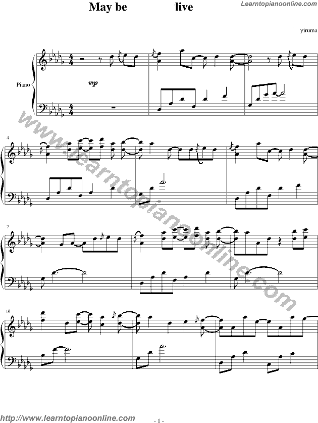 May be by Yiruma Free Piano Sheet Music