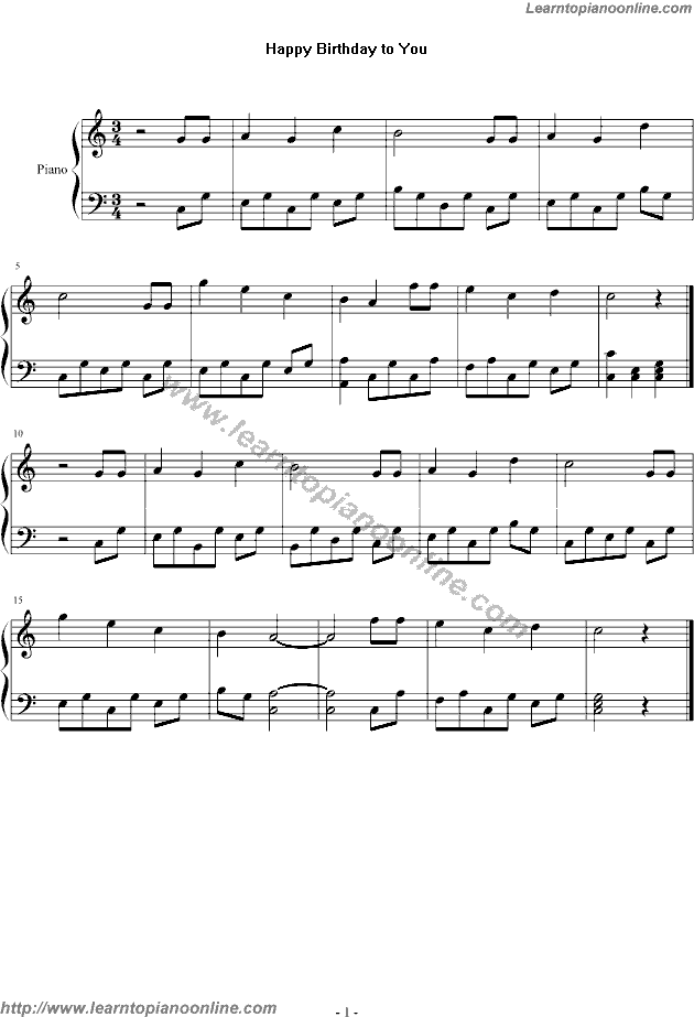 Happy Birthday to You Free Piano Sheet Music