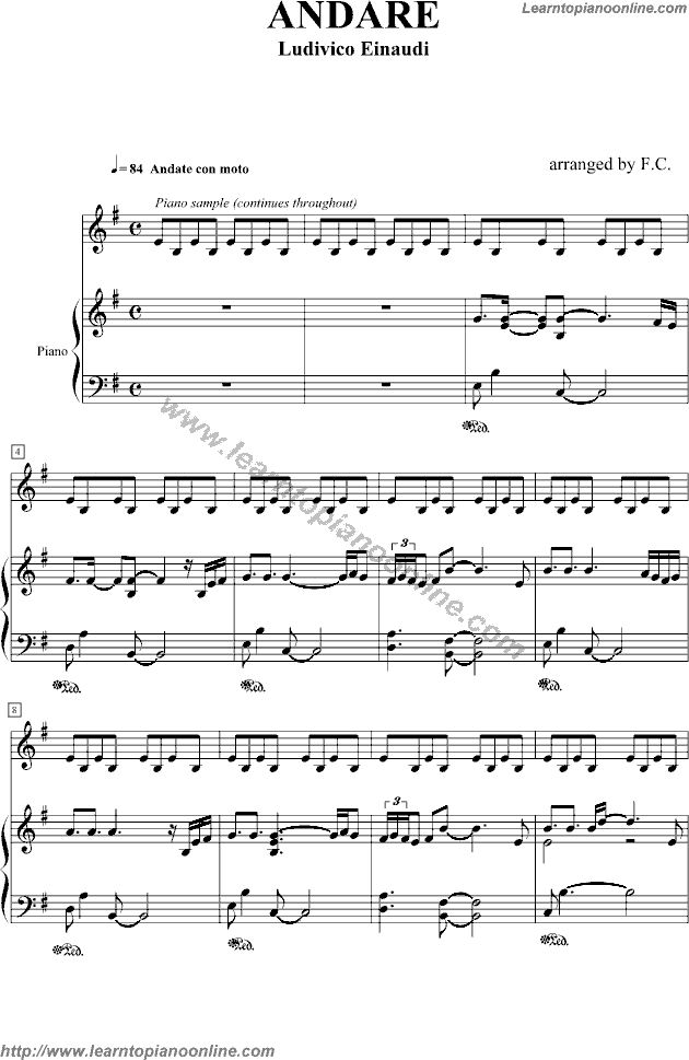 Andare by Ludivico Einaudi Piano Sheet Music Free