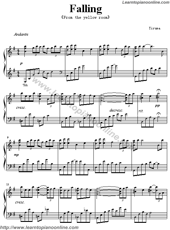 Yiruma - Falling from the yellow room Piano Sheet Music Chords Tabs Notes Tutorial Score Free