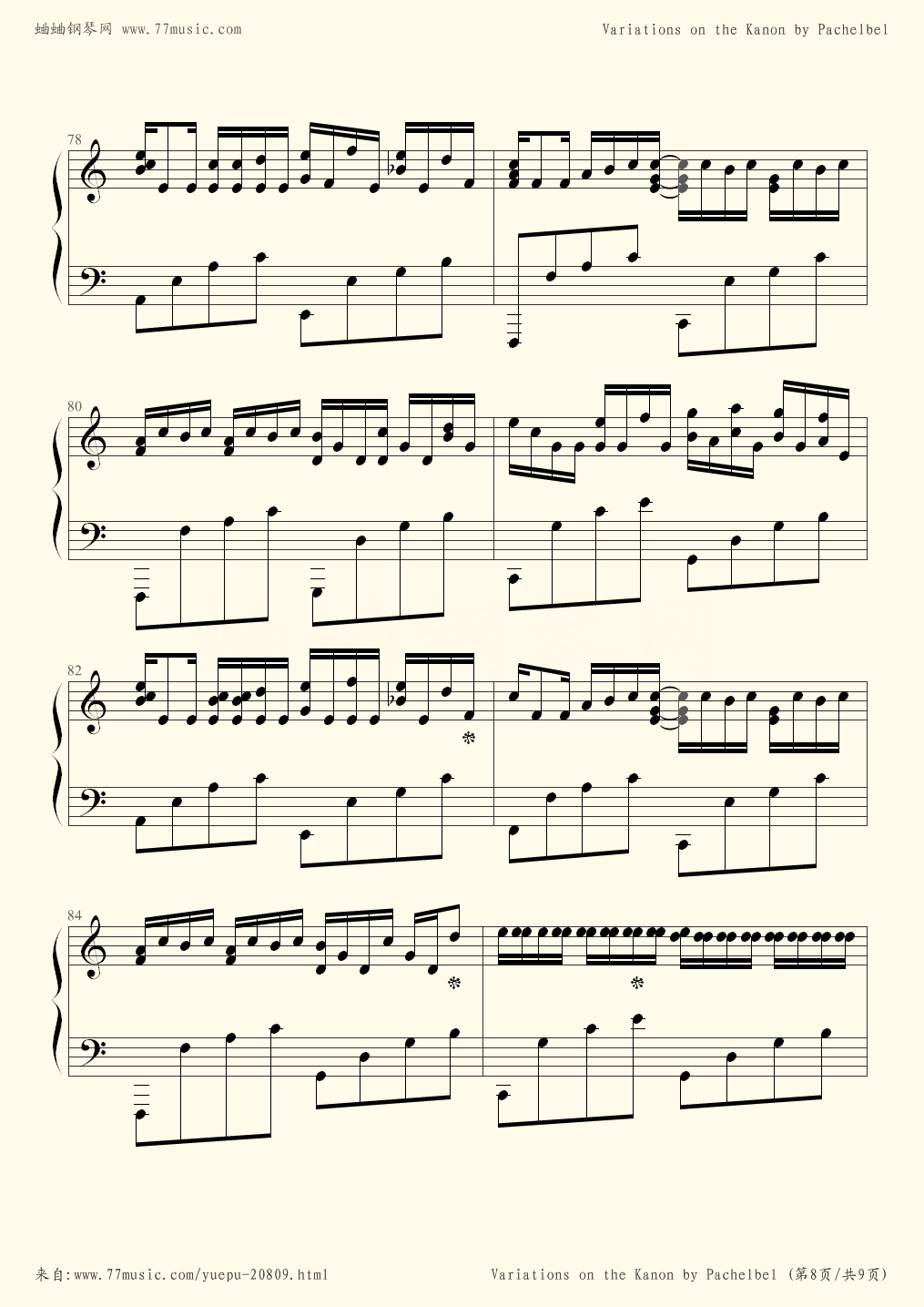 Variations on the Canon - Johann Pachelbel - Flash Piano Sheet Music Free