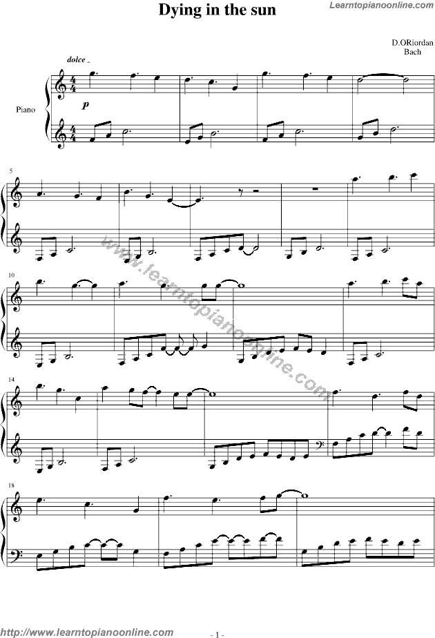 Dying in the sun Piano Sheet Music Free