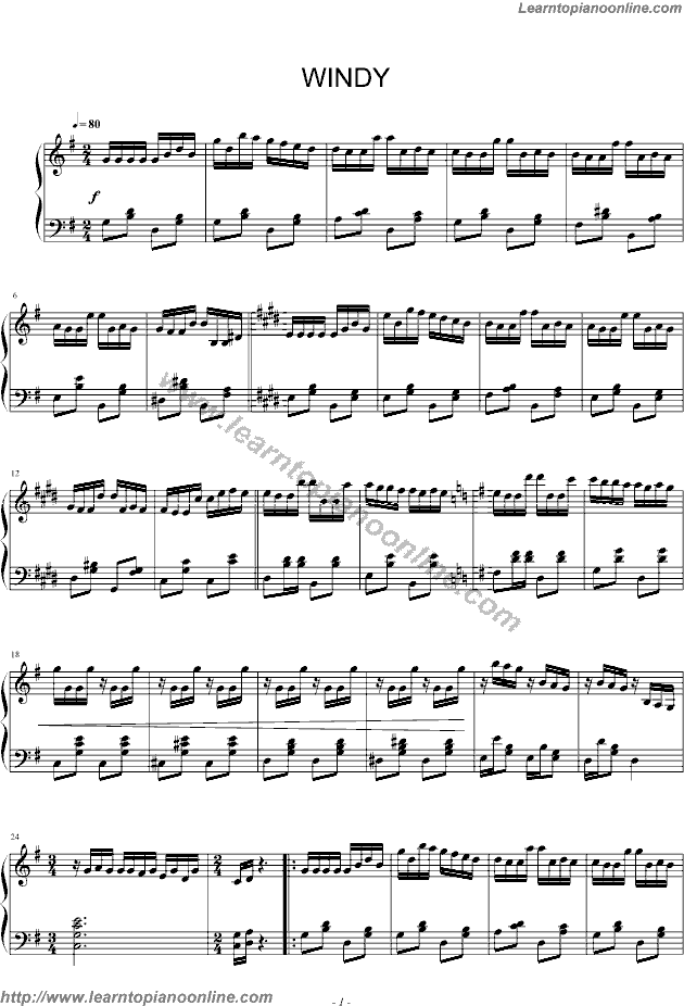 Windy by Paul Mauriat Piano Sheet Music Free