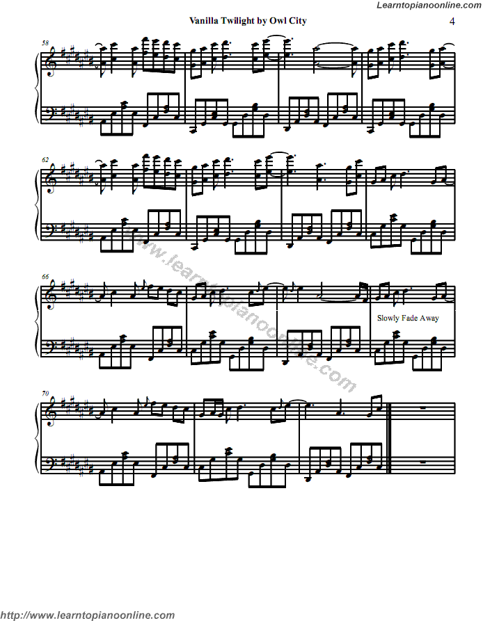 Vanilla Twilight by Owl City Adam Young Free Piano Sheet Music