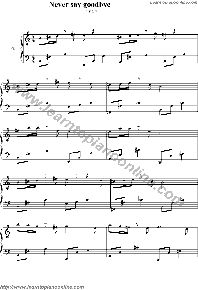 Never say goodbye by My Girl Korea TV Free Piano Sheet Music