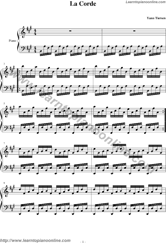 La Corde by Yann Tiersen Free Piano Sheet Music