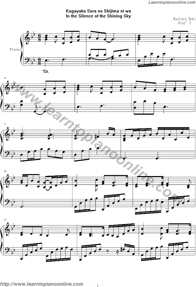 Kagayaku Sora no Shijima ni wa In the Silence of the Shining Sky by Kalafina Free Piano Sheet Music