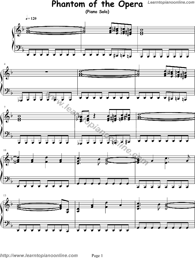 The Phantom of the Opera Free Piano Sheet Music