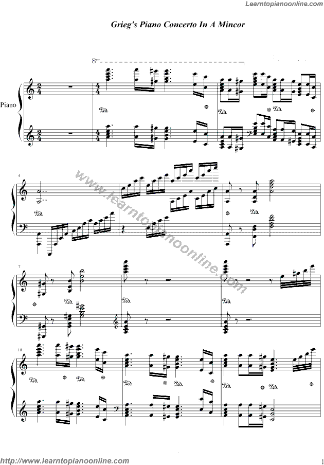 Grieg's Piano Concerto In A Minor by Maksim Mrvica Free Piano Sheet Music