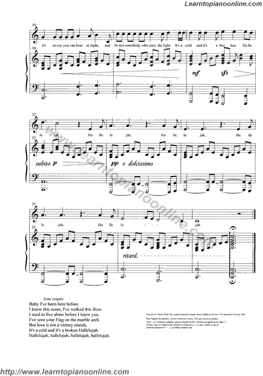 Hallelujah from Shrek by Rufus Wainwright Free Piano Sheet Music Chords Tabs Notes Tutorial Score