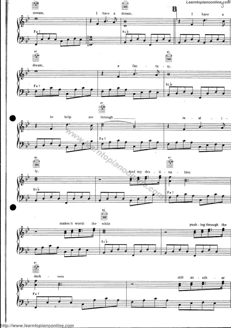 I Have A Dream by Abba Free Piano Sheet Music Chords Tabs Notes Tutorial Score