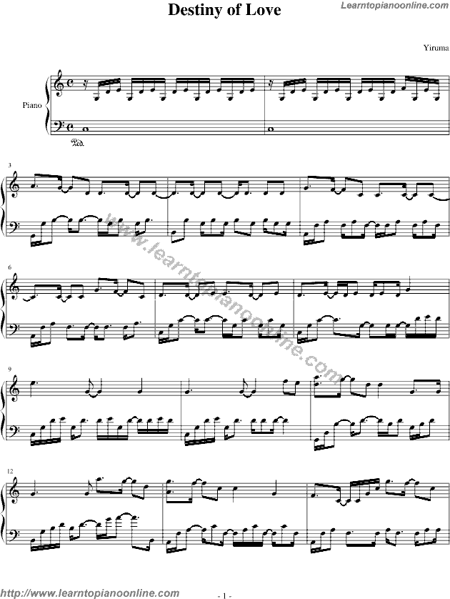 Yiruma - Destiny Of Love Piano Sheet Music Chords Tabs Notes Tutorial Score Free