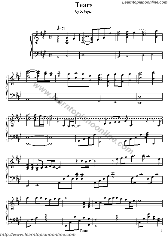 X Japan - Tears(version2) Piano Sheet Music Chords Tabs Notes Tutorial Score Free