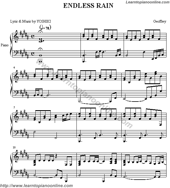 X Japan- Endless Rain(version2) Piano Sheet Music Chords Tabs Notes Tutorial Score Free