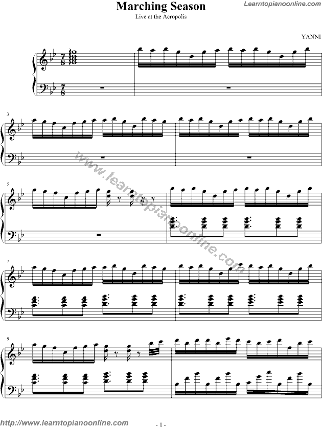 Yanni - Marching Season(version2) Piano Sheet Music Chords Tabs Notes Tutorial Score Free