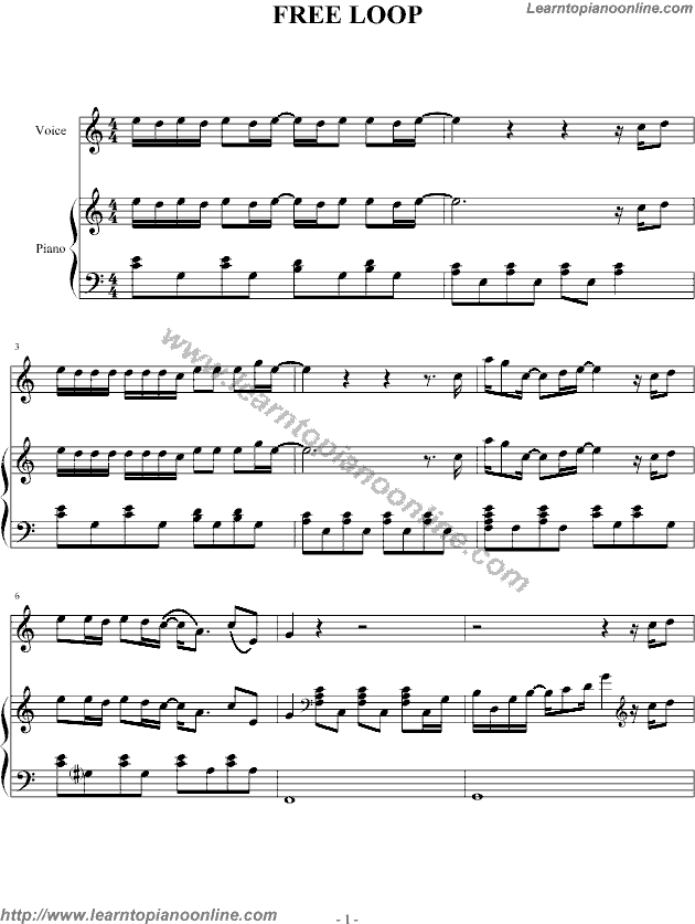 Daniel Powter - Free Loop Piano Sheet Music Free