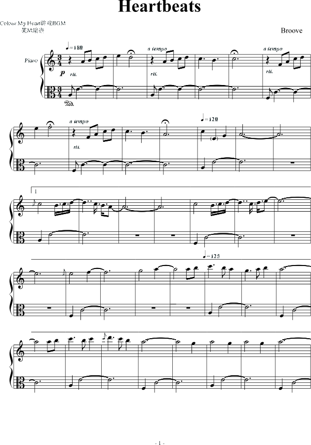 Broove - Heartbeats in Colour My Heart Piano Sheet Music Free